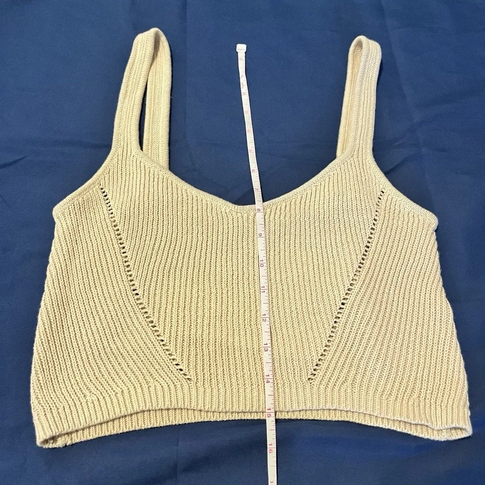 CottonOn Women L Tan Pointelle Knit Bralette Sweater Tank Boho Beach Festival - Picture 4 of 5